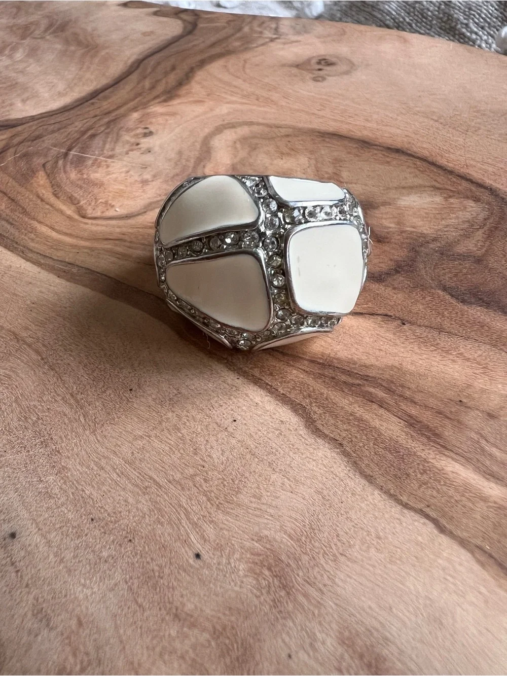 White Enamel Dome Ring with Crystal Accents